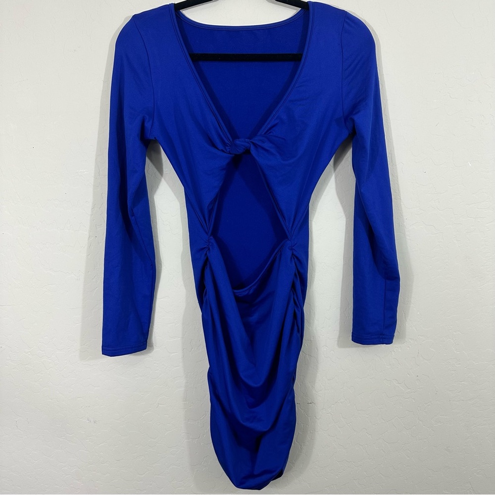 Royal Blue Long Sleeve Amazon BodyCon Scrunch Cutout Dress Side Women’s Medium